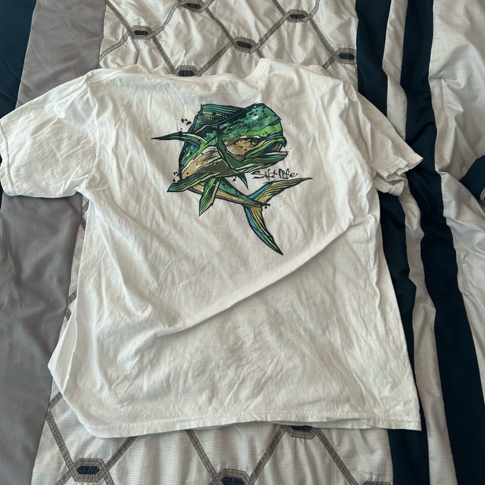 Salt Life White Tee with Green Fish Graphic